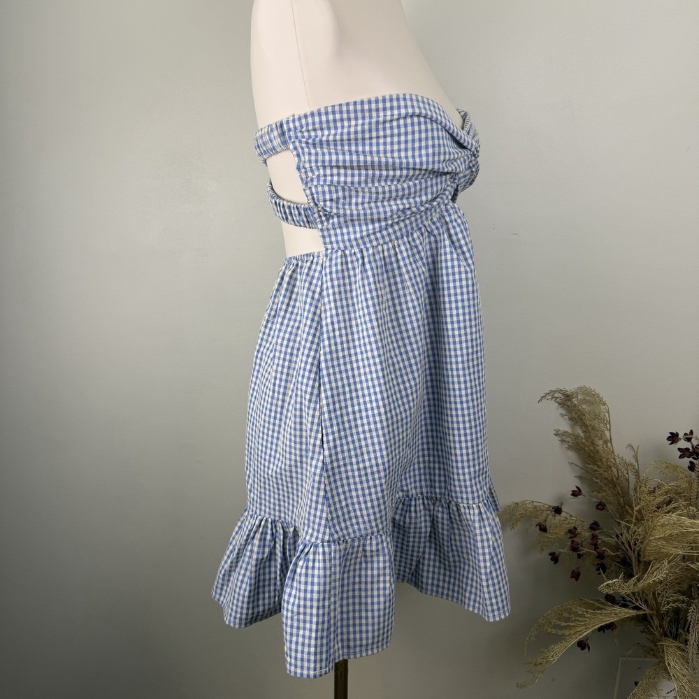 NWT Creamon Betha Size M Strapless Blue & White Gingham Romper Dress - Picture 3 of 13